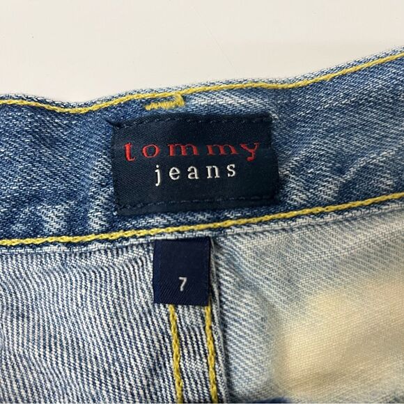 VTG 90s Tommy Hilfiger Jeans Low-Rise Split Bleached Hipster Denim Shorts SZ 7 - Picture 3 of 6